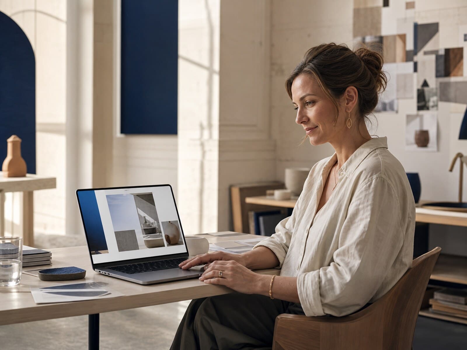 Ordinateur portable posé sur un bureau, affichant un site vitrine soigné